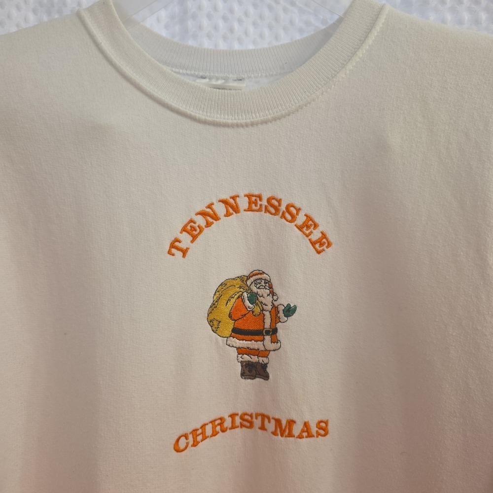 Vintage Tennessee Volunteers Christmas‎ Santa White Sweatshirt Embroided Small